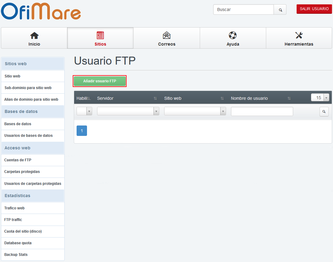 Panel OfiMare - añadir usuario FTP Panel OfiMare - añadir usuario FTP