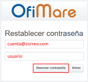 Panel restablecer contraseña